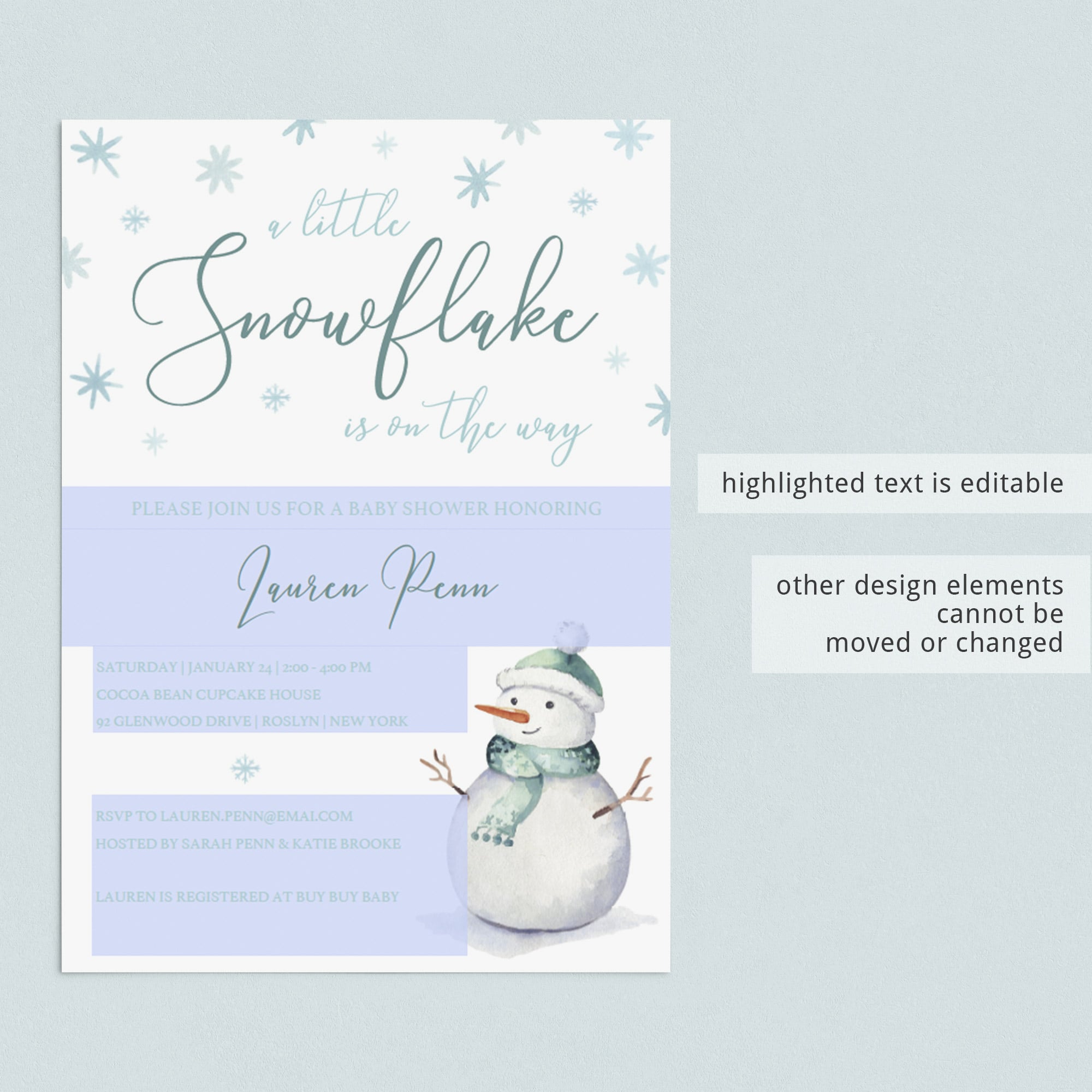 DIY editable winter babyshower invite PDF template blue by LittleSizzle