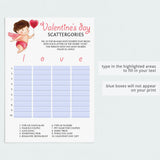 Valentine's Day Game Scattergories Instant Download
