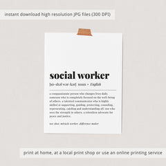 Social Worker Definition Print Instant Download