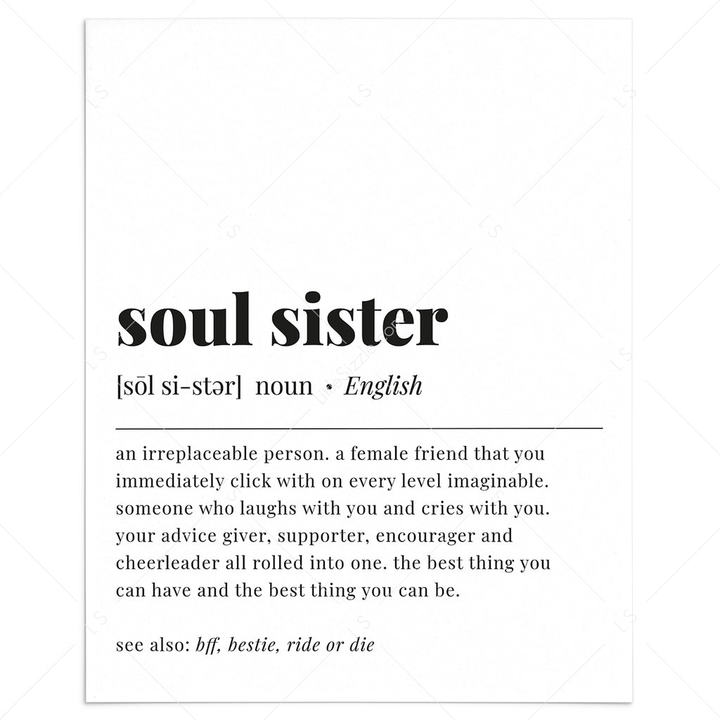 Soul Sister Definition Print | Best Friend Birthday Gift