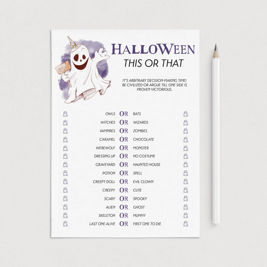 Spooky Halloween Party Game This or That Printable by LittleSizzle