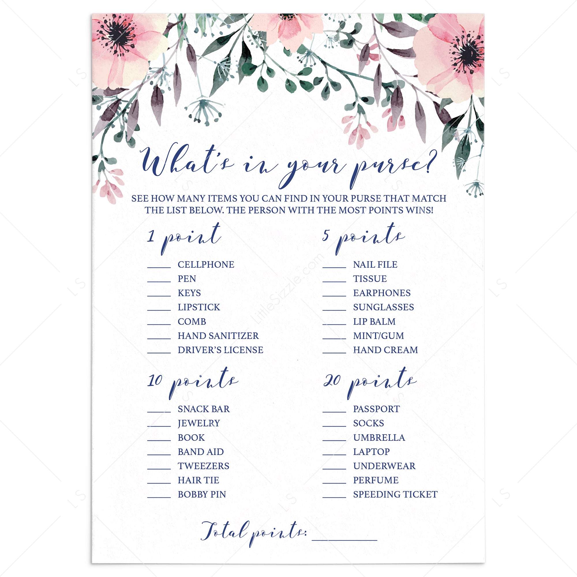 Pink Bridal Shower Purse Raid Game Printable Download by LittleSizzle
