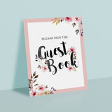 Sign the guest book printable table sign with pink watercolor flowers by LittleSizzle