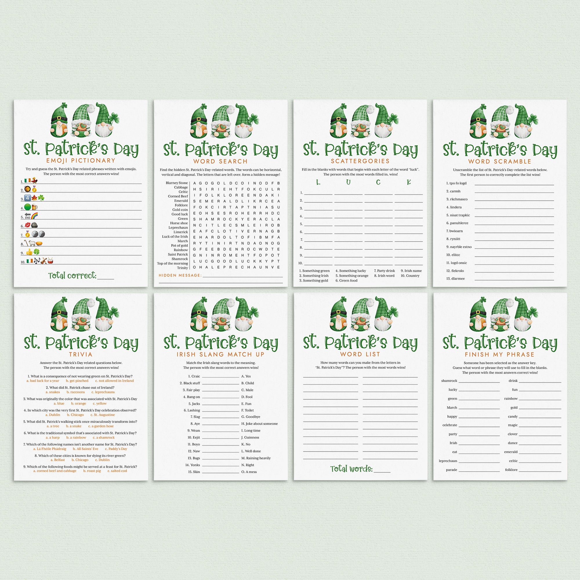 Printable St Patricks Day Game Bundle Digital Download by LittleSizzle