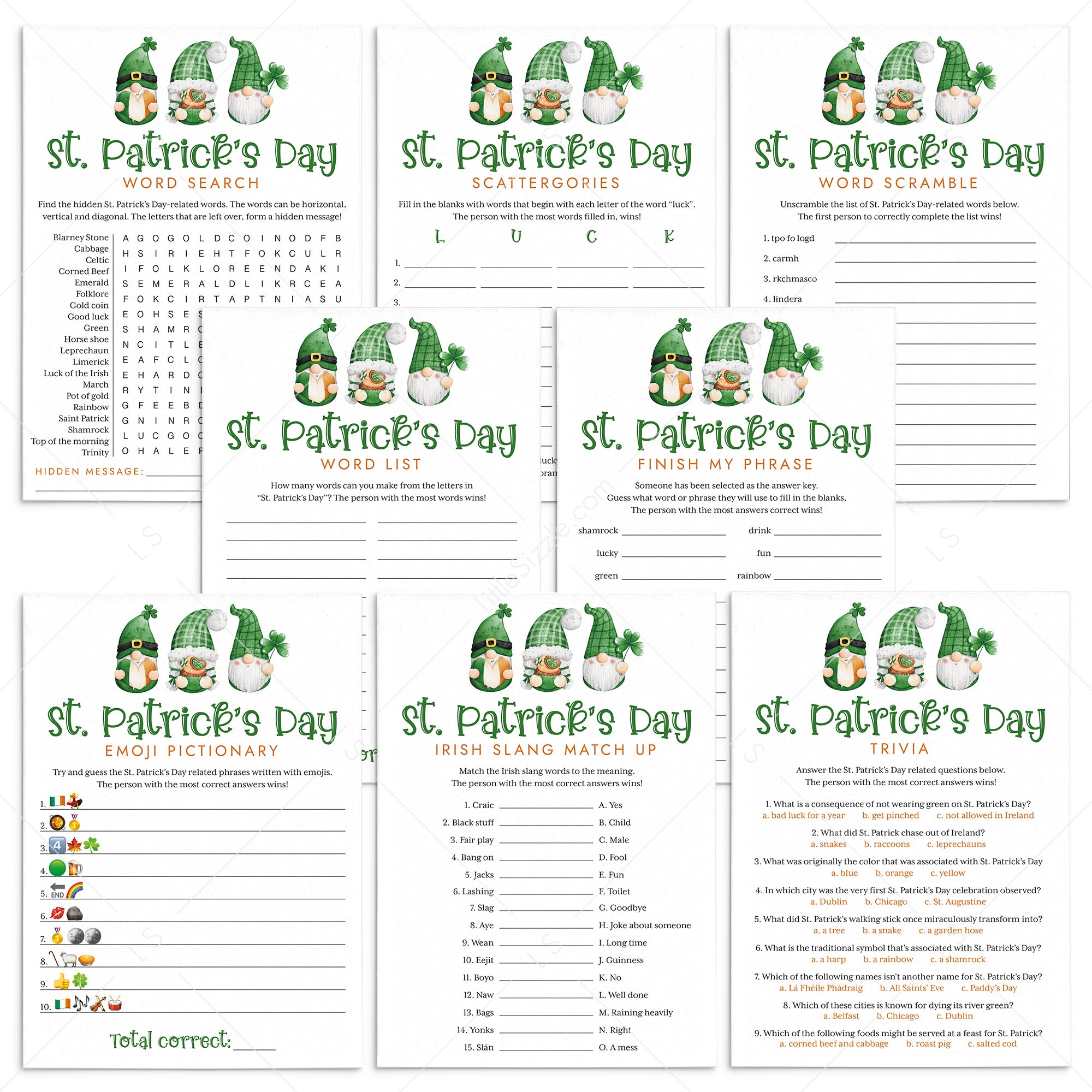 Printable St Patricks Day Game Bundle Digital Download by LittleSizzle