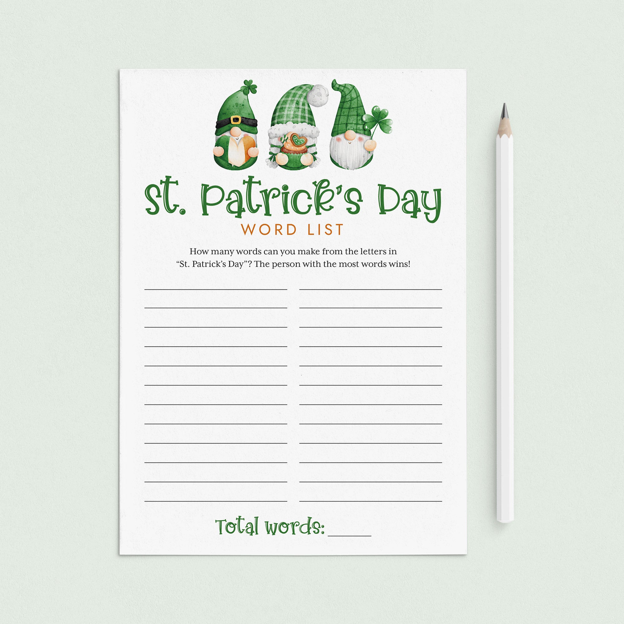 St Patrick's Game for Kids Printable Word List by LittleSizzle