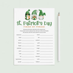 St Patrick's Party Game Printable Finish My Phrase by LittleSizzle