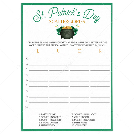St. Patrick's Day Game For Kids Scattergories by LittleSizzle
