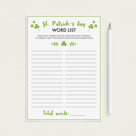 Simple St Patrick's Day Game for Groups Word List by LittleSizzle