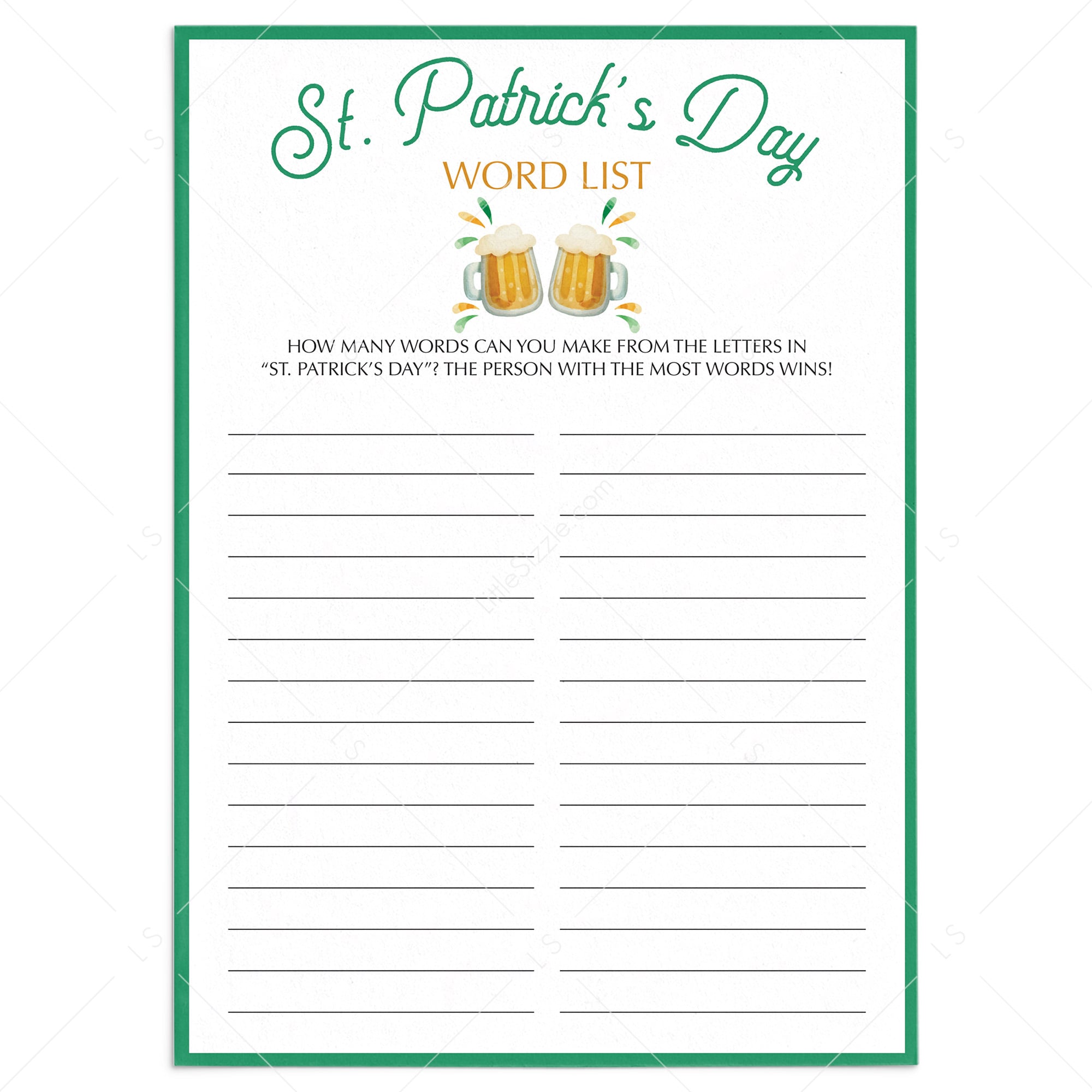St Patrick's Day Word Game Virtual & Printable by LittleSizzle