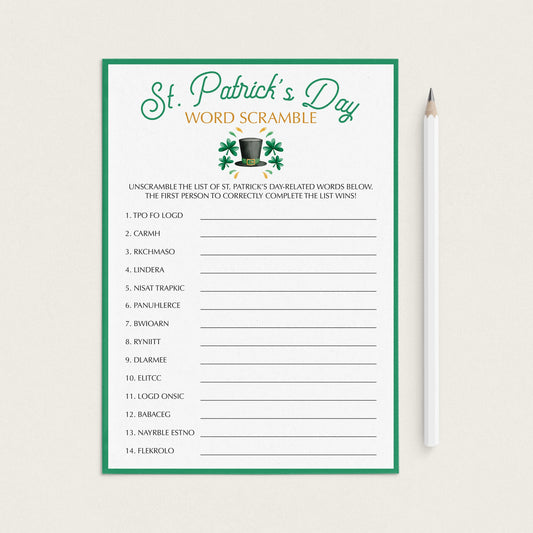 St. Patrick's Day Word Scramble Instant Download by LittleSizzle