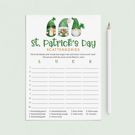 Printable St Paddy's Day Scattergories Game by LittleSizzle