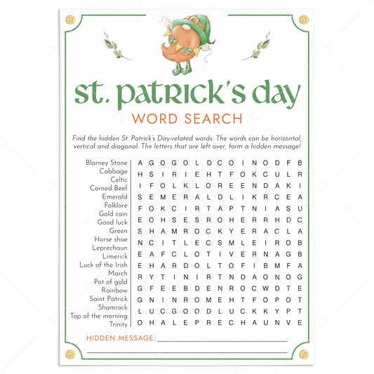 Kids St Patricks Day Game Printable Word Search by LittleSizzle