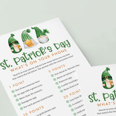 St. Patrick's Day What's On Your Phone Game Printable
