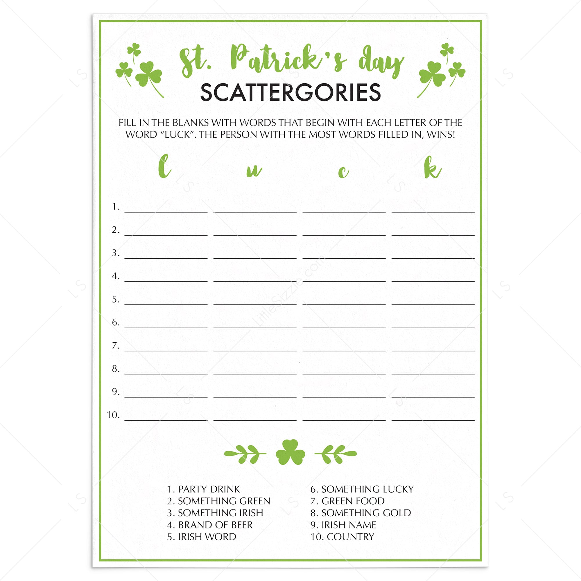 St Patrick's Day Game for Family To Print or Play Online by LittleSizzle
