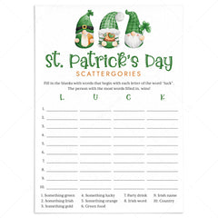 Printable St Paddy's Day Scattergories Game by LittleSizzle