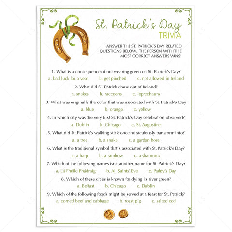 St Patricks Day Office Game | Virtual & Printable Files | Trivia Quiz ...