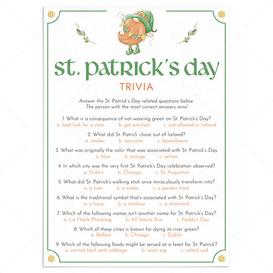 St Patrick's Day Trivia Questions and Answers Printable by LittleSizzle