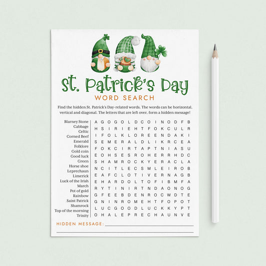 Printable St Paddy's Day Game for Kids Word Search with Answer Key by LittleSizzle