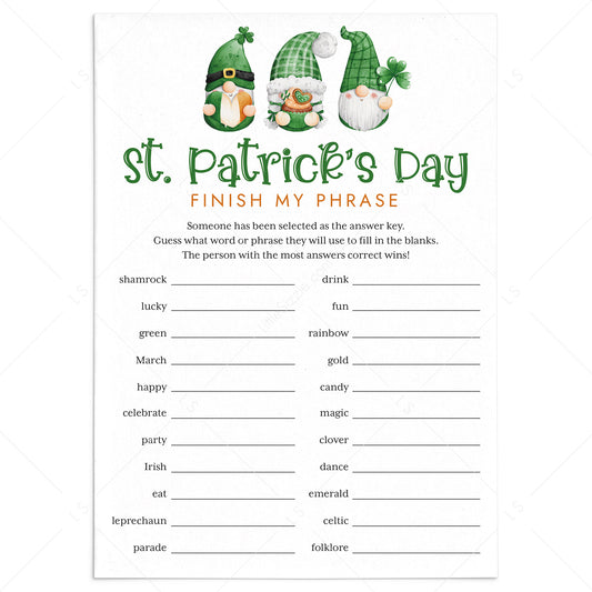 St Patrick's Party Game Printable Finish My Phrase by LittleSizzle