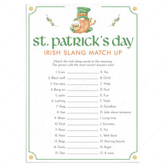 St Patrick's Party Game Irish Slang Match Up Printable by LittleSizzle