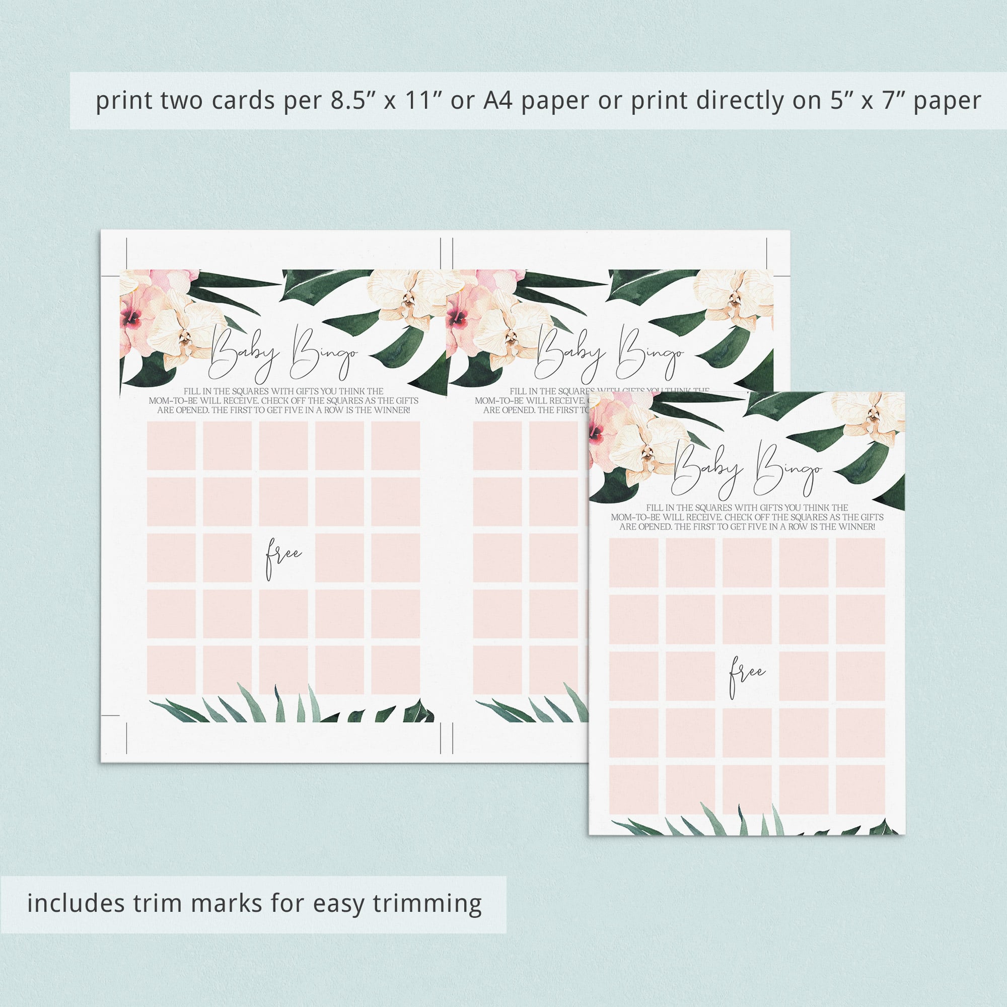 Floral and greenery baby bingo cards by LittleSizzle
