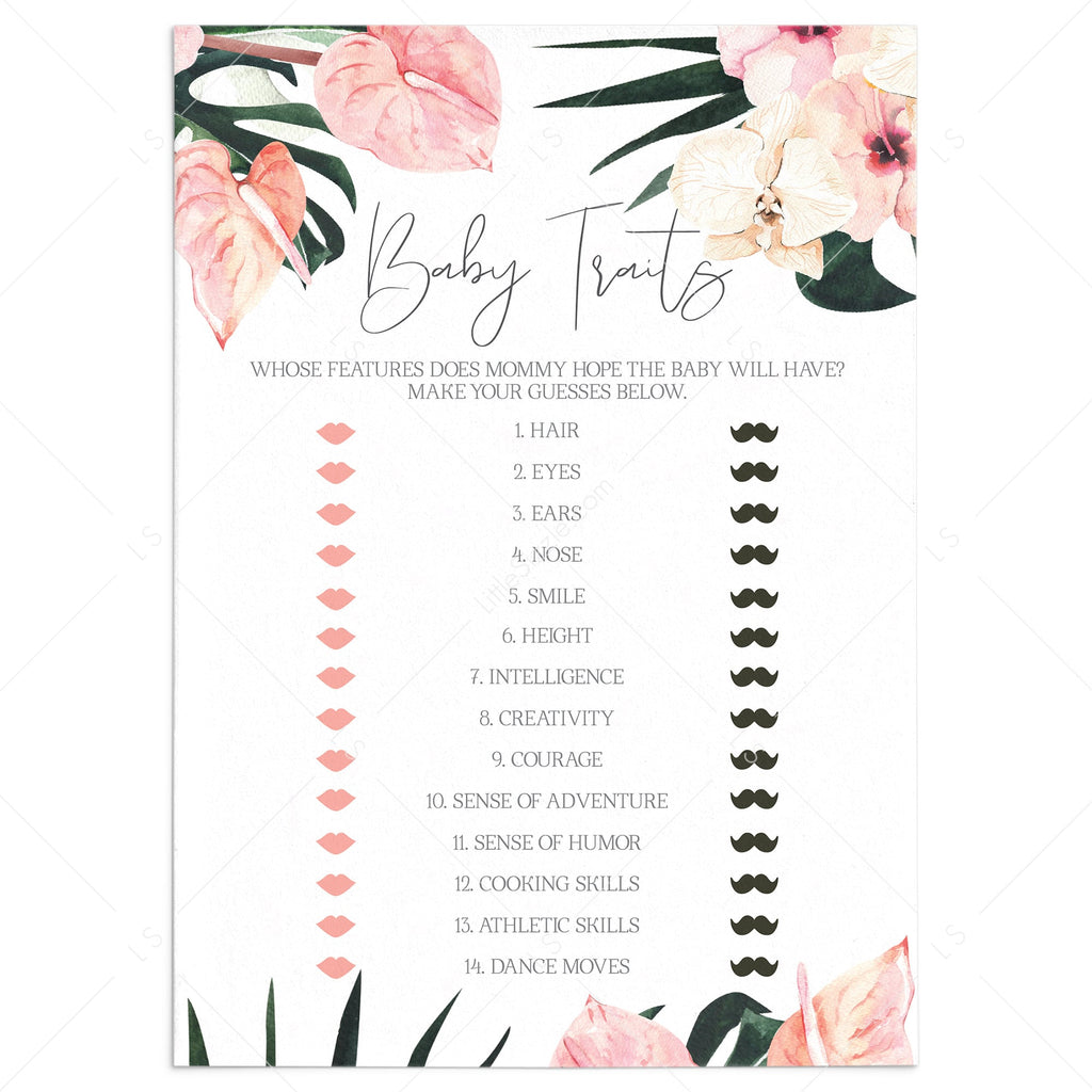 Summer Baby Shower Game Printable | Baby Traits | Instant Download ...