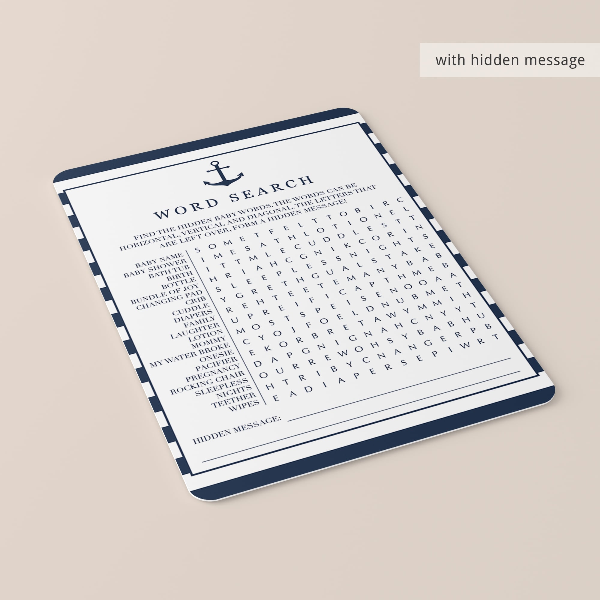 Boy baby shower word search game instant download by LittleSizzle