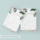 Tropical Theme Baby Shower Baby Prediction Cards