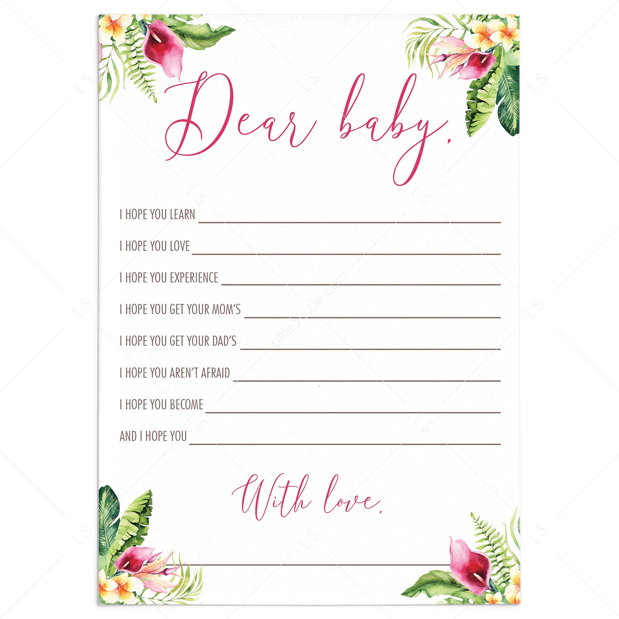 Summer baby shower wishes for baby cards printable by LittleSizzle