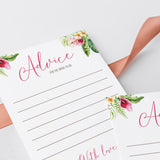 Printable Advice Cards for Tropical Bridal Shower