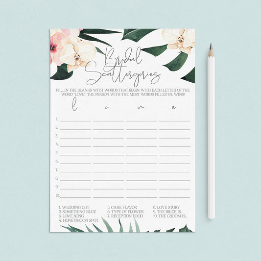 Bridal Shower Scattergories Game Printable Summer Theme by LittleSizzle