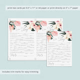 Tropical Bridal Shower Mad Libs Fill In The Blanks Template