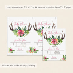 Floral Antler Baby Shower Invitation Set