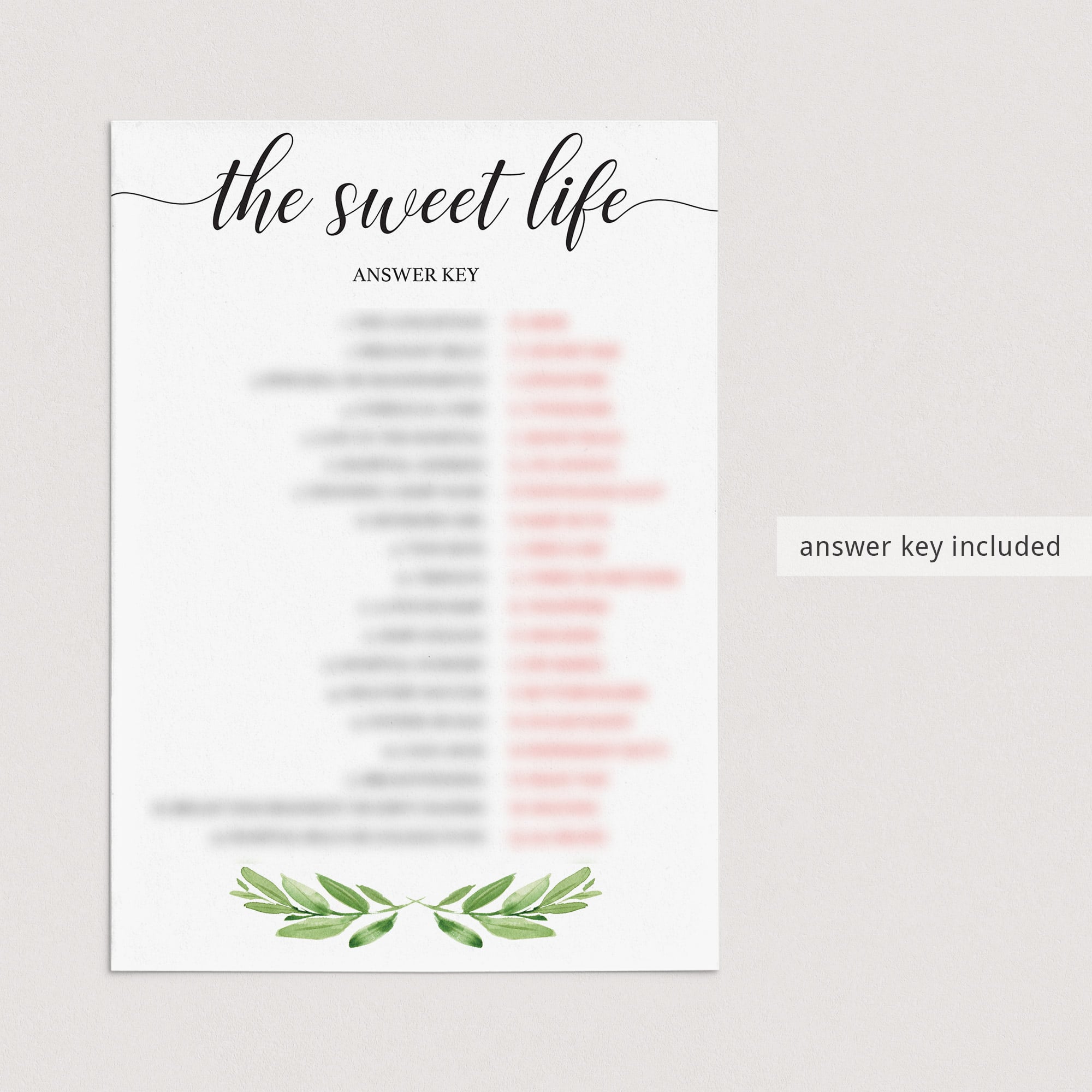 The sweet life game answer key printable by LittleSizzle