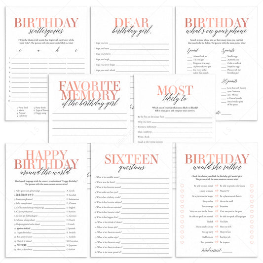 Sweet 16 Party Games Bundle Rose Gold Printable by LittleSizzle