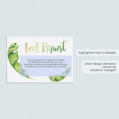 Close-up of tropical baby shower bring a book card printable by LittleSizzle