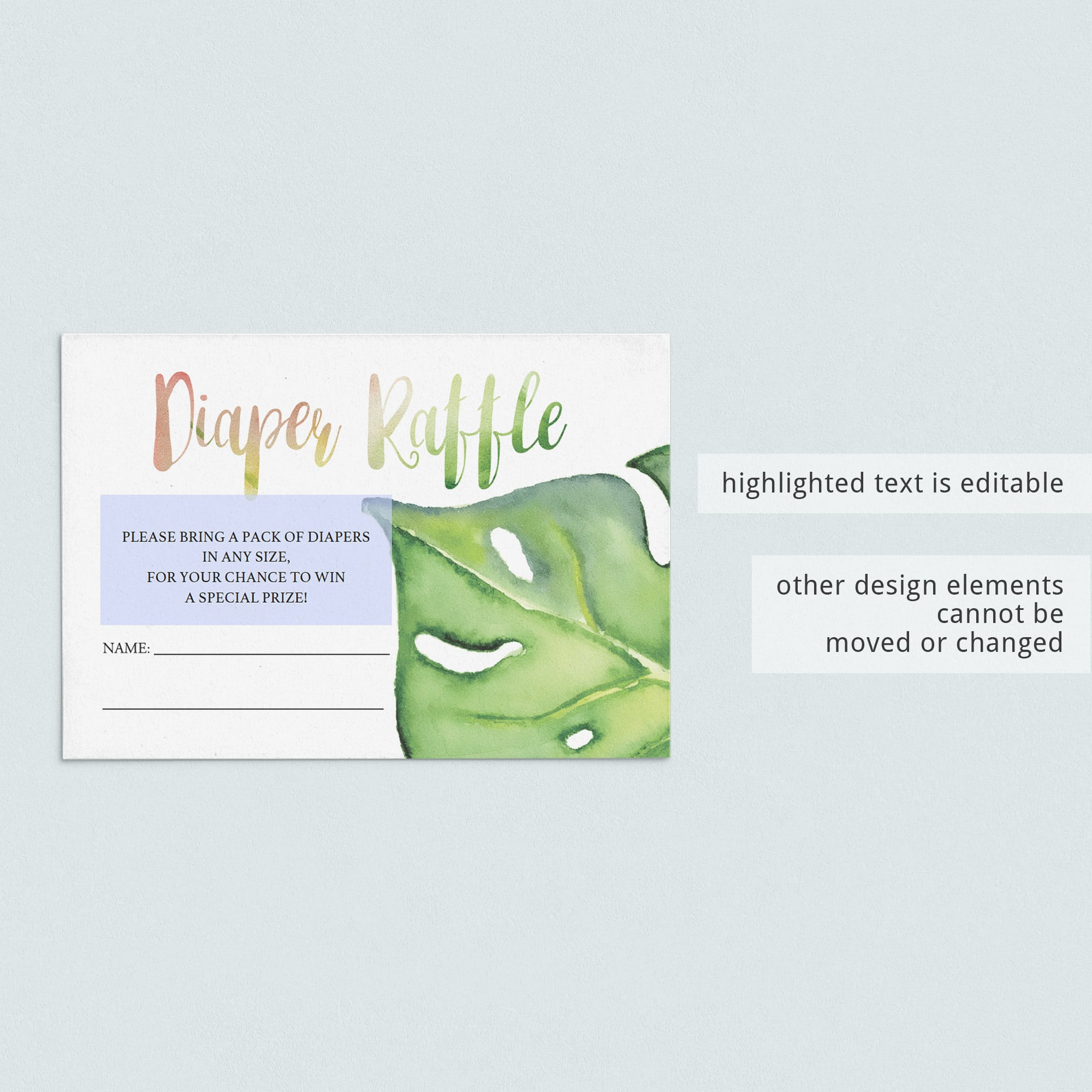 Watercolor Diaper Raffle Cards PDF Template by LittleSizzle