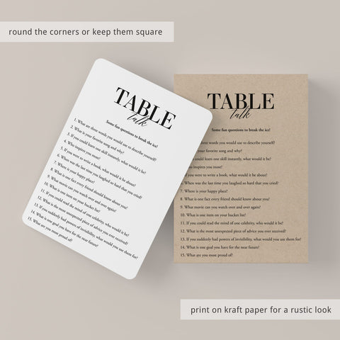 Printable Conversation Starter Table Talk Questions | Table Topics ...