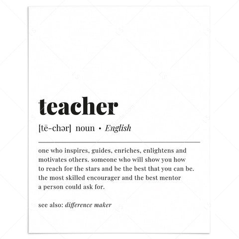 Teacher Definition Print | Gift for Teacher | Teacher Appreciation Gift ...