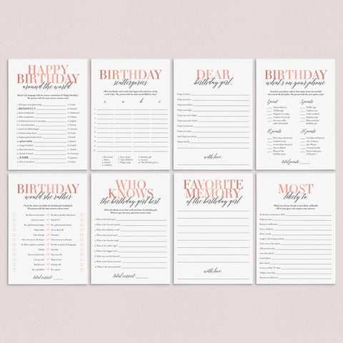 Teenage Girl Birthday Party Games Bundle Printable | Rose Gold ...