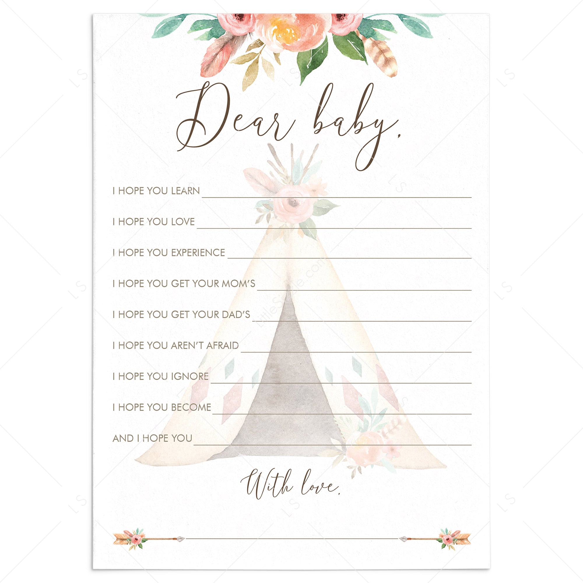 Tribal Baby Shower Wishes for Baby Card with Teepee by LittleSizzle