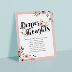 Diaper thoughts game for girl baby shower with pink flowers by LittleSizzle