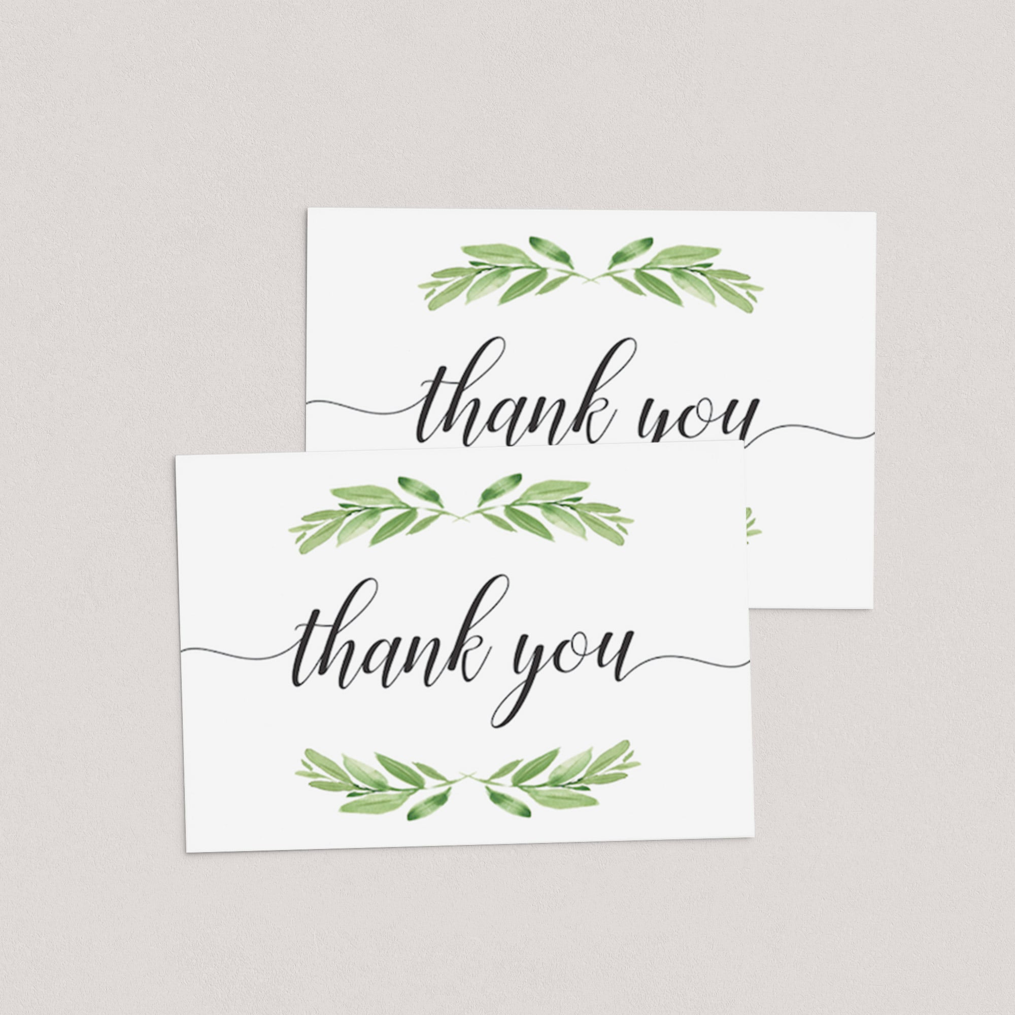 Printable Thank You Card with Watercolor Green Leaves | Instant ...