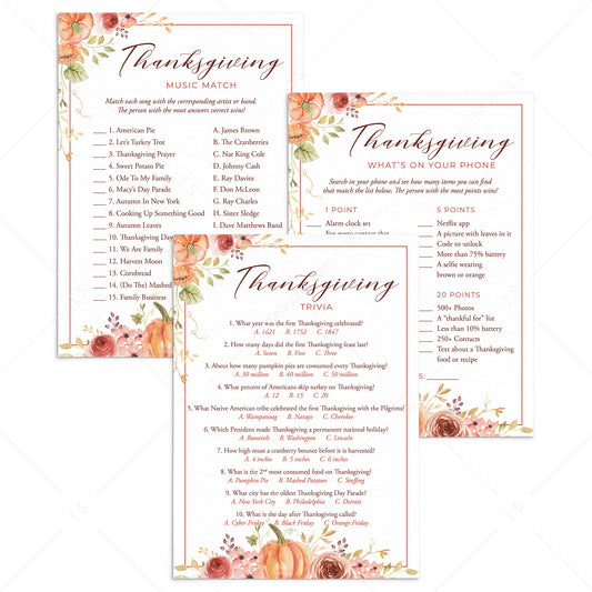 Floral Thanksgiving Dinner Party Trivia Games Printable by LittleSizzle