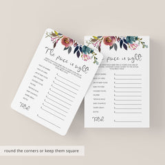 Vintage Flower Baby Shower Game Price is Right Printable