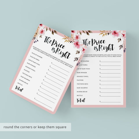 Floral baby shower game The Price is Right printable | Instant download ...