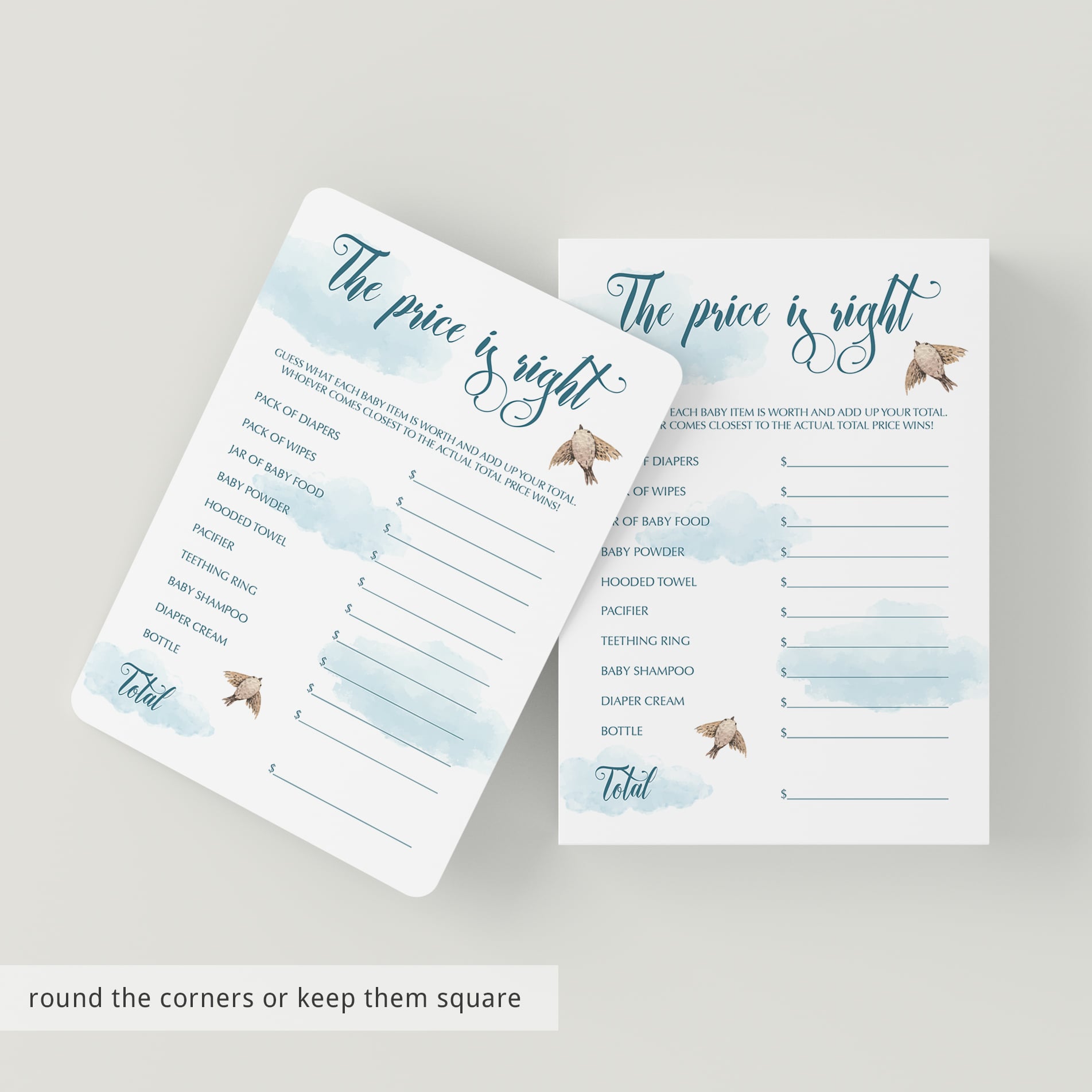 Blue price right baby shower game printable by LittleSizzle