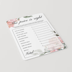 Floral Watercolor Baby Shower Price is Right Printable