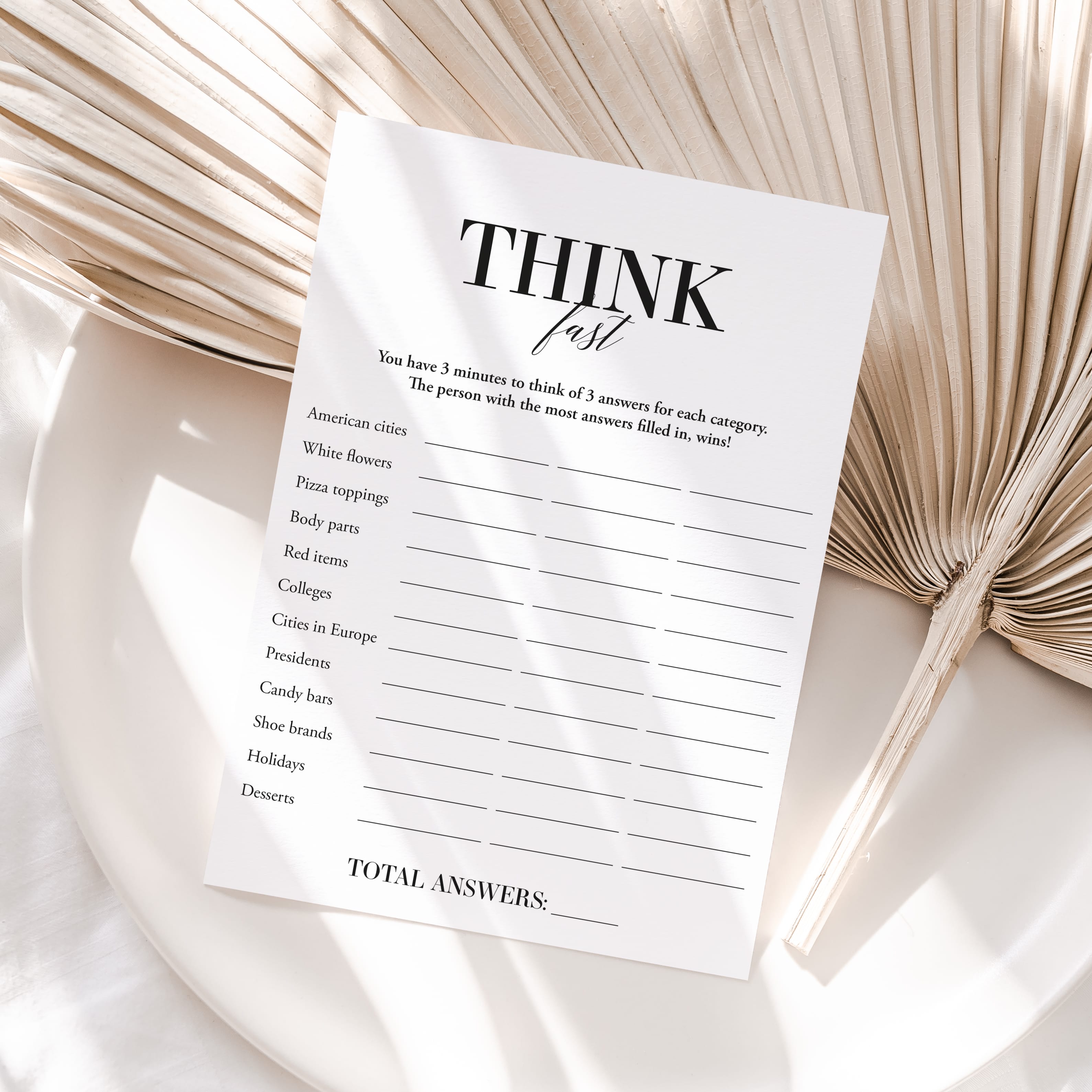 Think Fast Icebreaker Game Printable | Instant Download